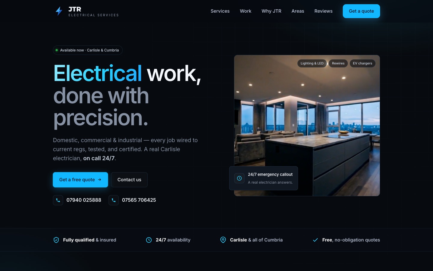 JTR Electrical — emergency electrician in Carlisle, desktop view
