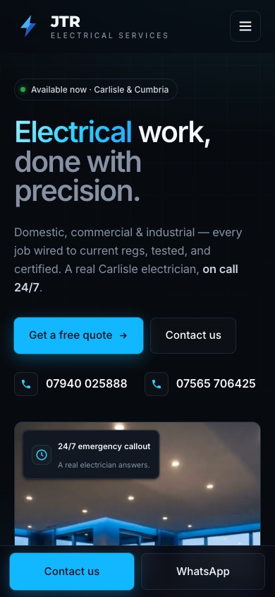 JTR Electrical — emergency electrician in Carlisle, mobile view