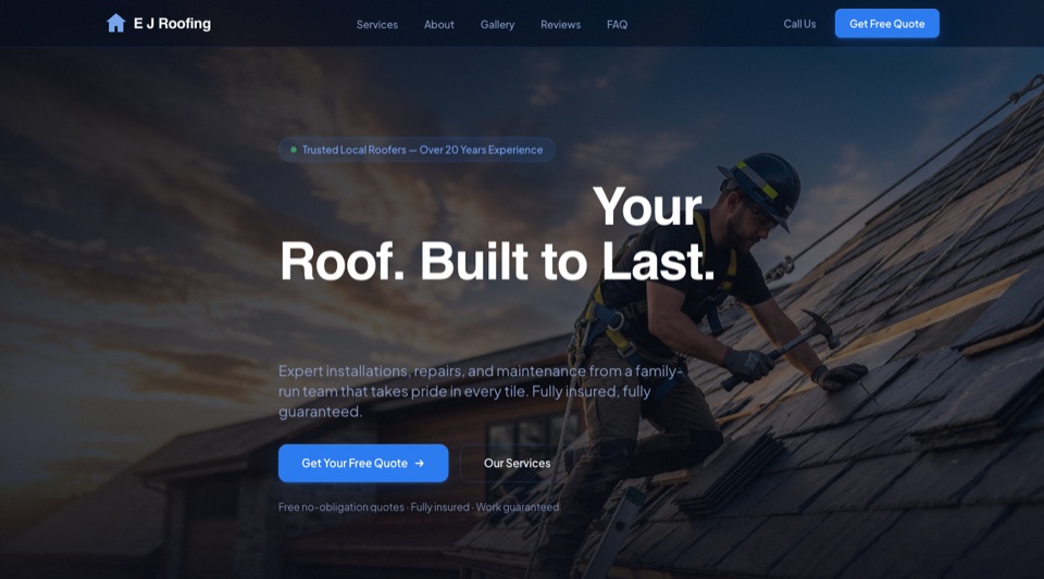 EJ Roofing website with Aria chatbot live